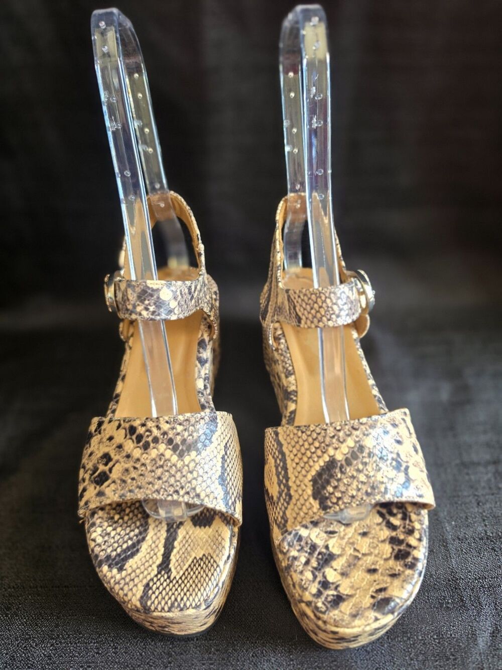 Aquatalia Size 8 Snake Print Leather Platform Sandals Neutral Diani NWOB